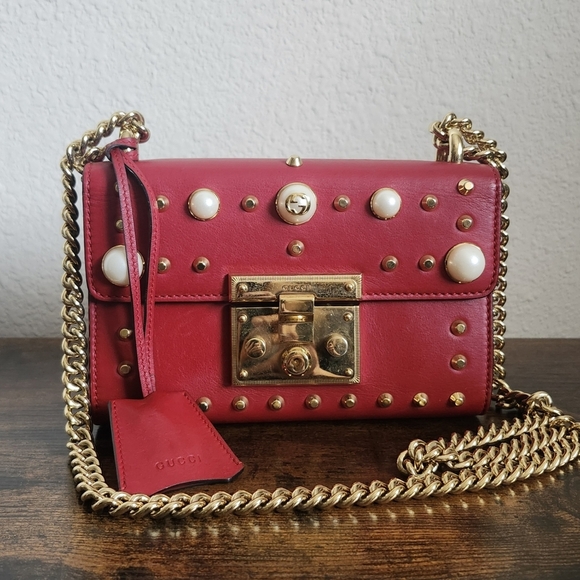 Gucci Pearly Padlock Shoulder Bag Studded Leather Small - Picture 1 of 16